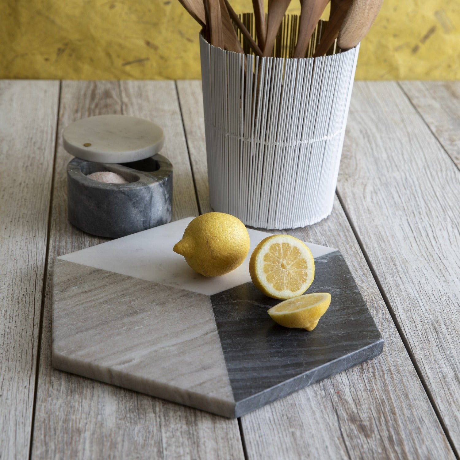 Pentagon on sale Gray Marble & Wood Serving Platter | Geometric Stone Cutting Board