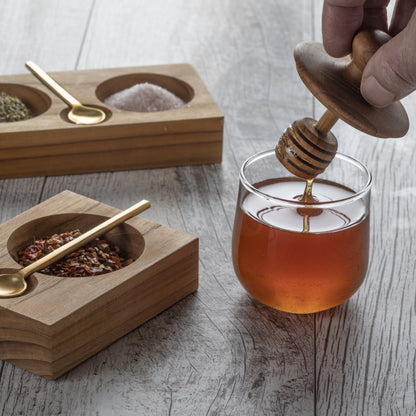 Teak &amp; Glass Honey Jar