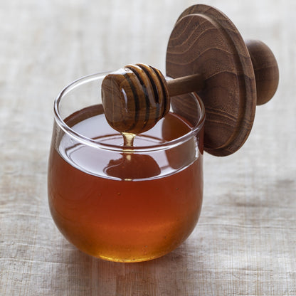 Teak &amp; Glass Honey Jar
