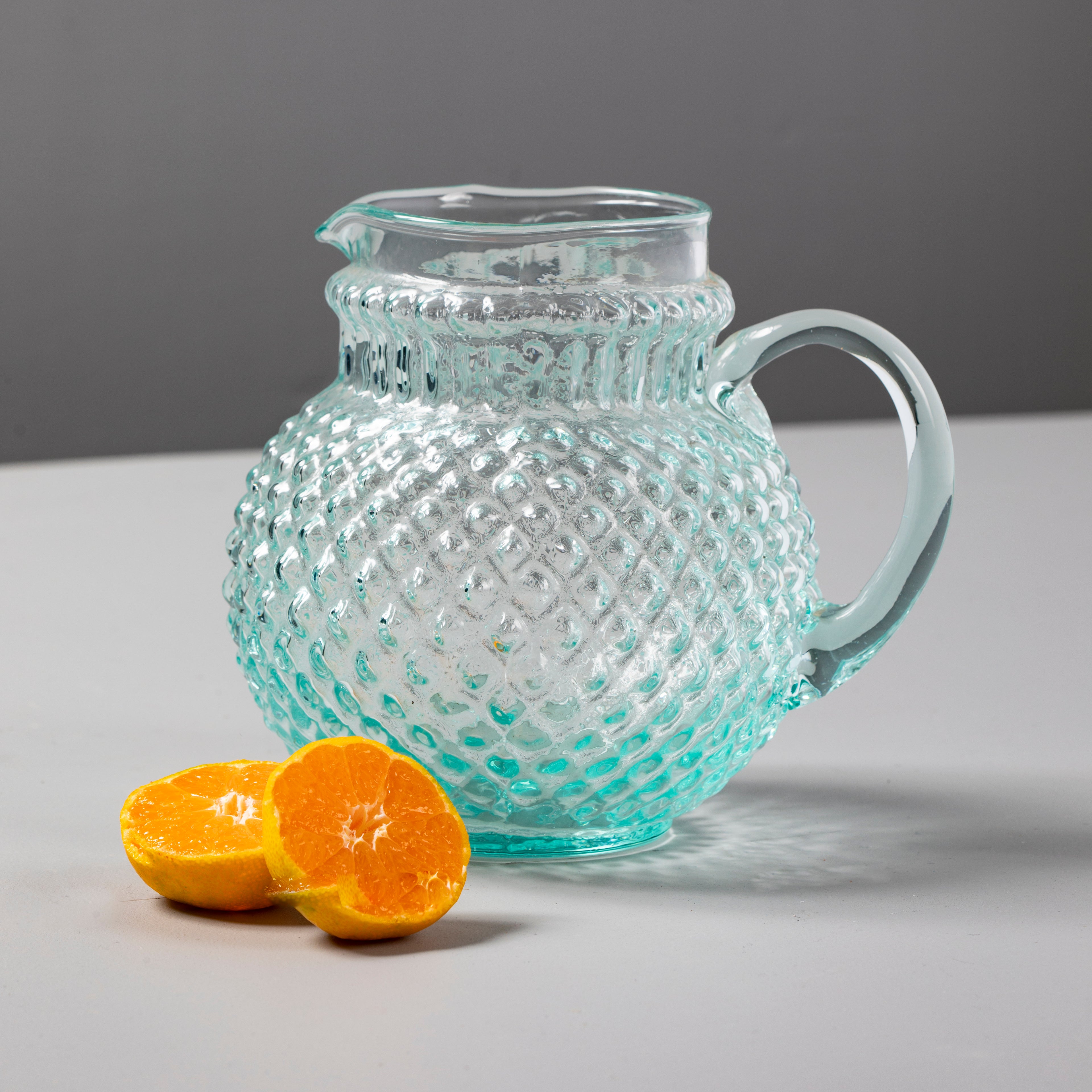 Premium Recycled Glass Quilted Globe Pitcher