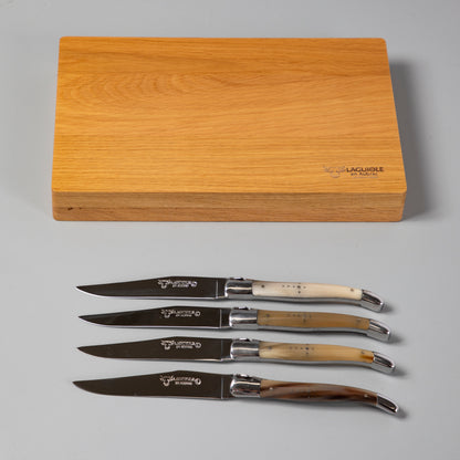 Laguiole en Aubrac Handcrafted Steak Knives, Set of 4, Solid Horn
