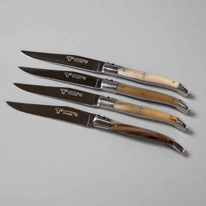 Laguiole en Aubrac Handcrafted Steak Knives, Set of 4, Solid Horn