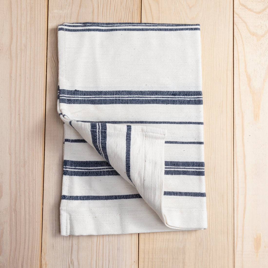 Set of 2 Linen Tea Towels Navy With Natural. Washed Linen Kitchen