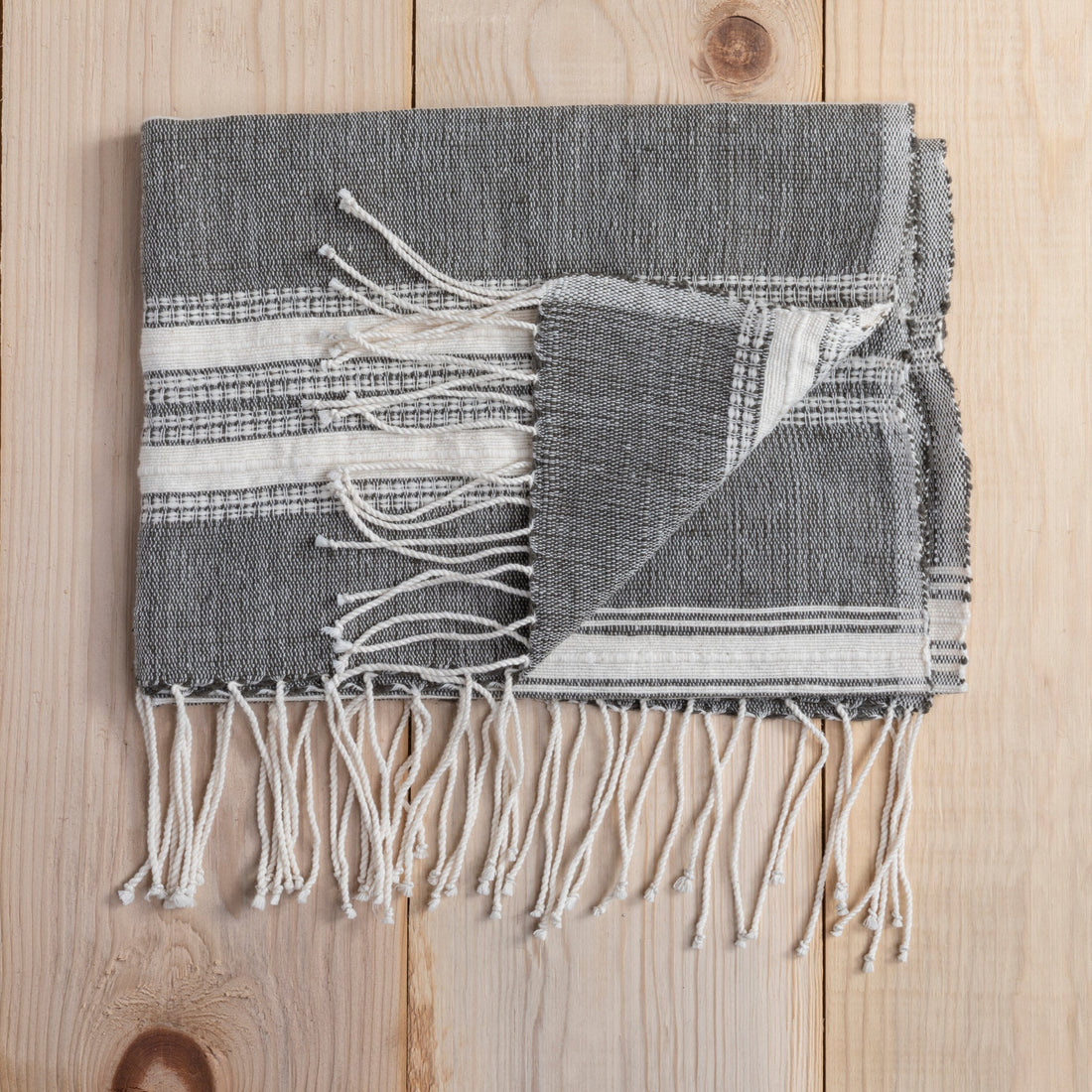Aden Cotton Hand Towel, Grey with Natural