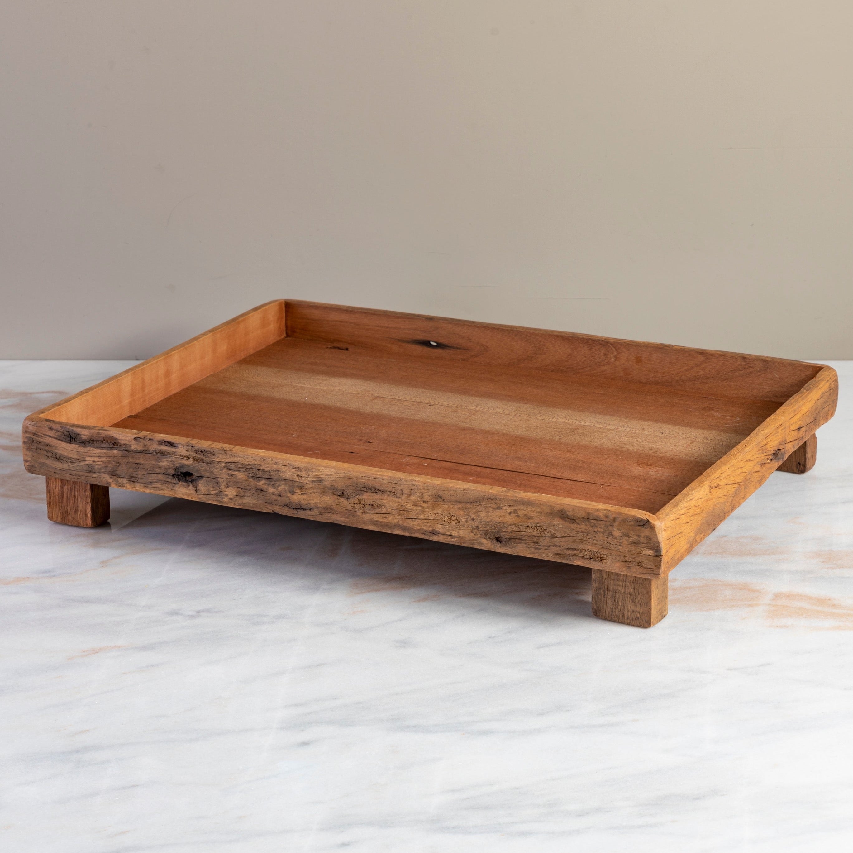 Reclaimed Wood Rectangular Footed Tray, Large