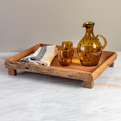 Reclaimed Wood Rectangular Footed Tray, Large