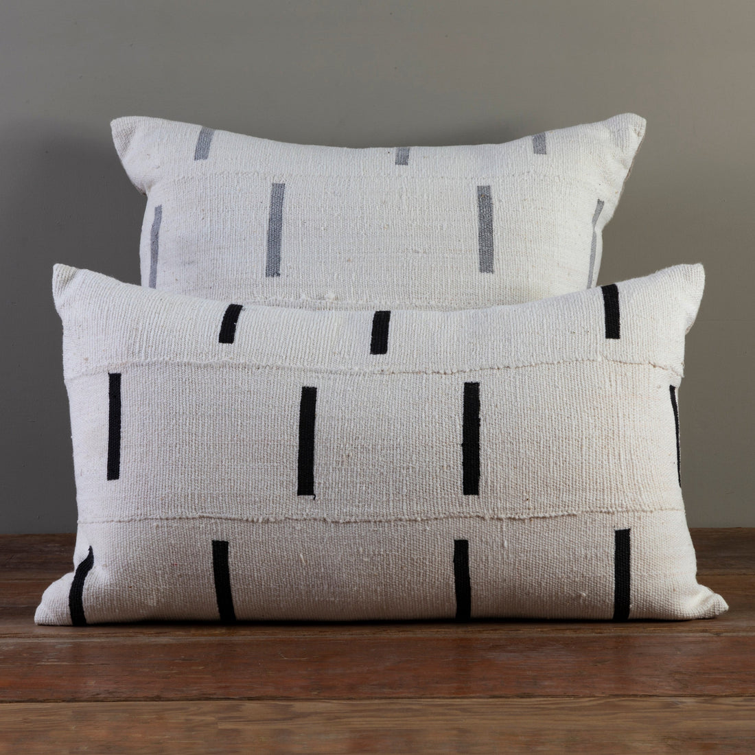 Mud Cloth Lumbar Pillow, White with Dashes