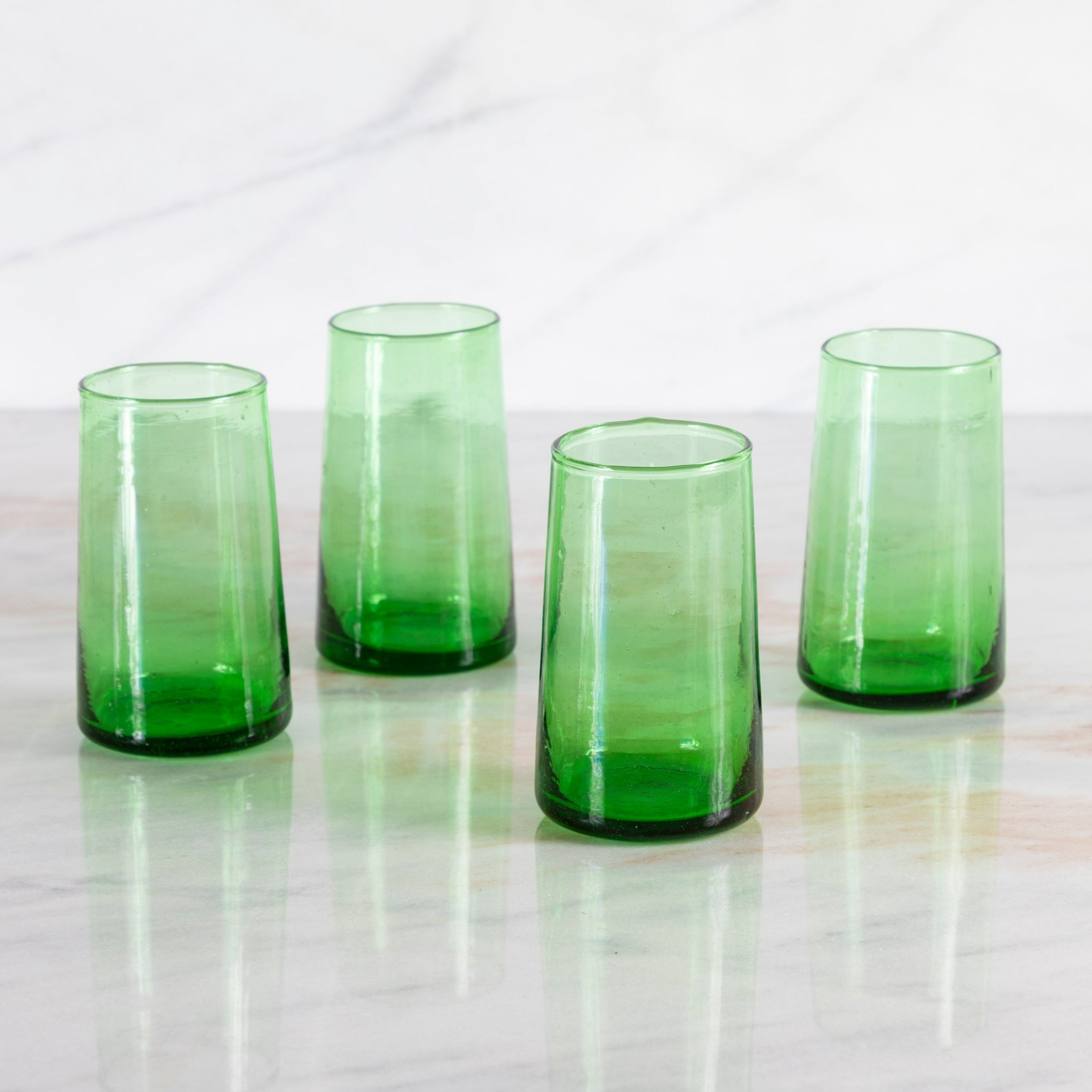 Recycled Tall Cone Glass, Green, Set of 4