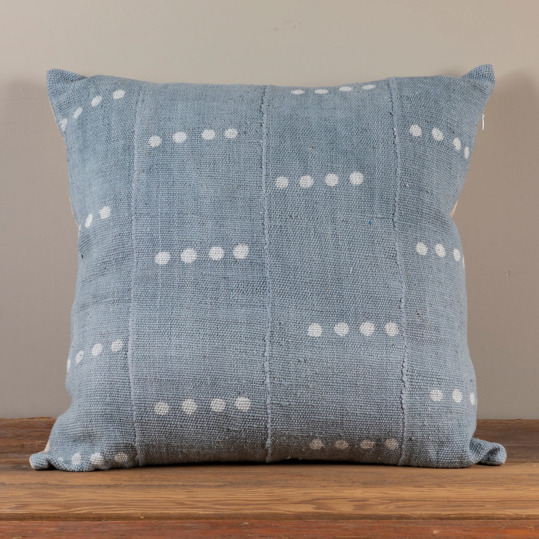 Mud Cloth Square Pillow, Blue / Grey with Dots