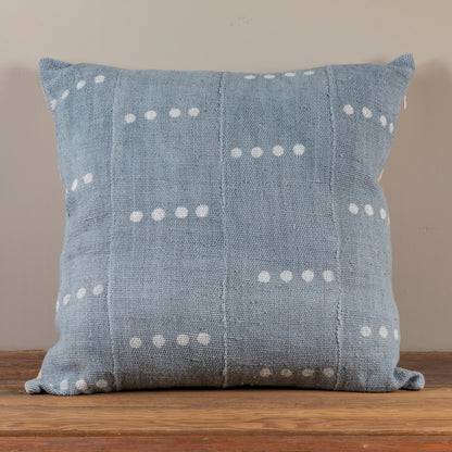 Mud Cloth Square Pillow, Blue / Grey with Dots