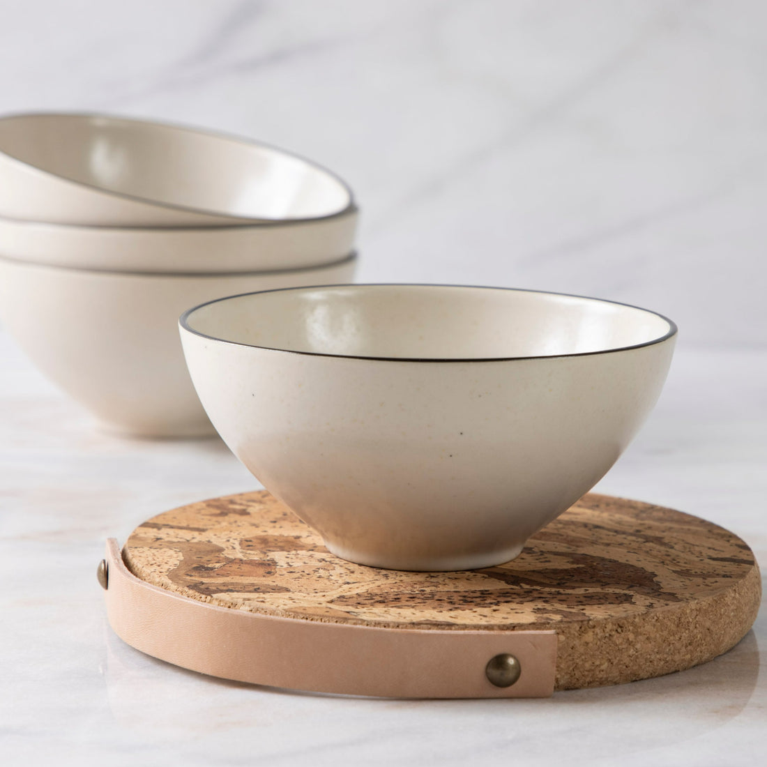 Augusta Soup/Cereal Bowl, Natural with Black, Set of 6