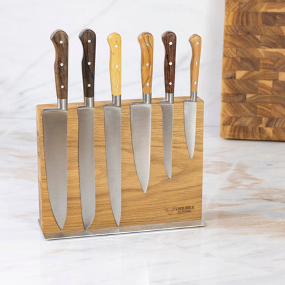 Laguiole en Aubrac Kitchen Knives with Oak Block, Set of 6, Mixed Wood