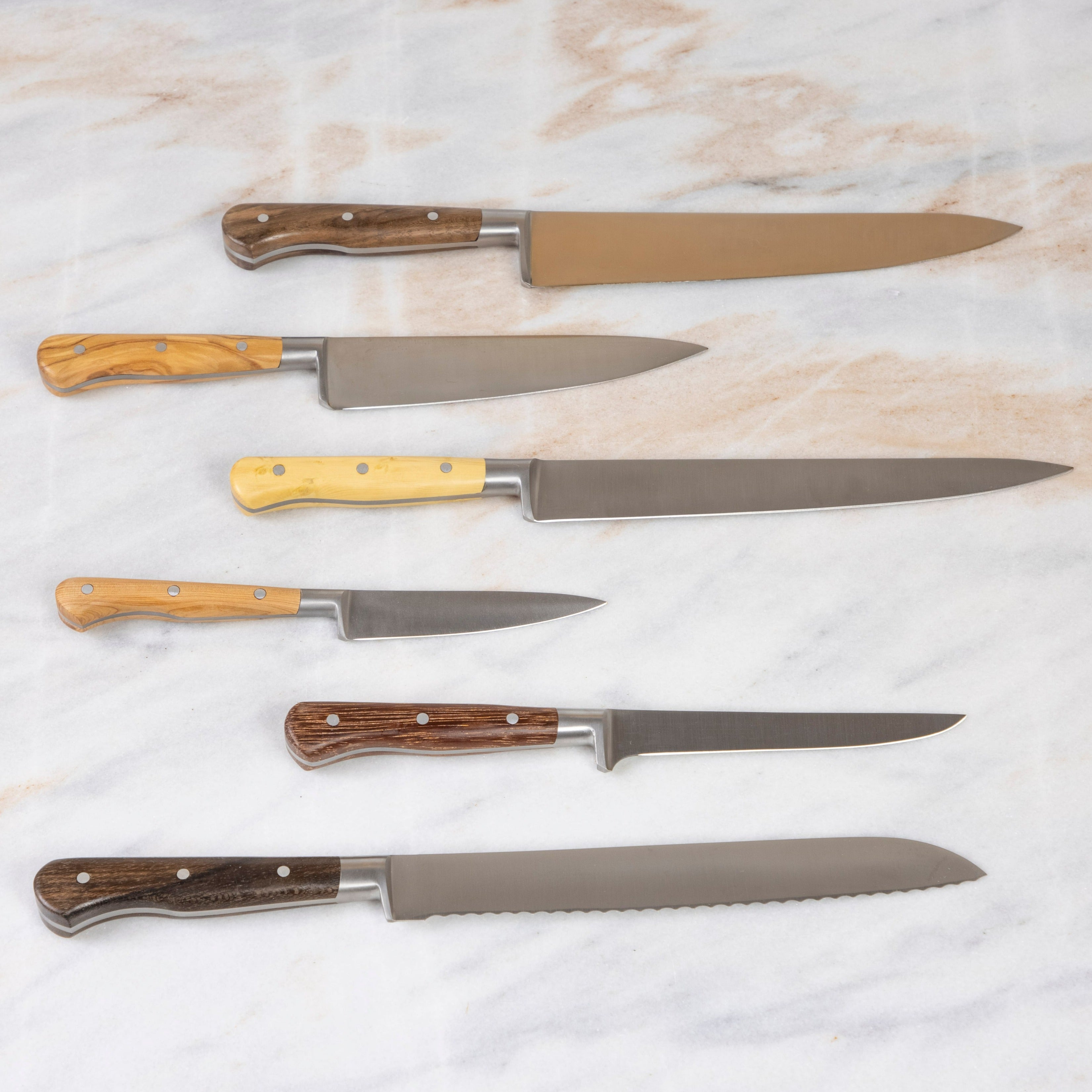 Laguiole en Aubrac Kitchen Knives with Oak Block, Set of 6, Mixed Wood