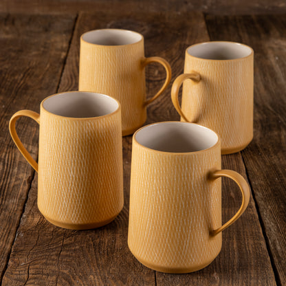 Marigold Crosshatch Mugs, Set of 4