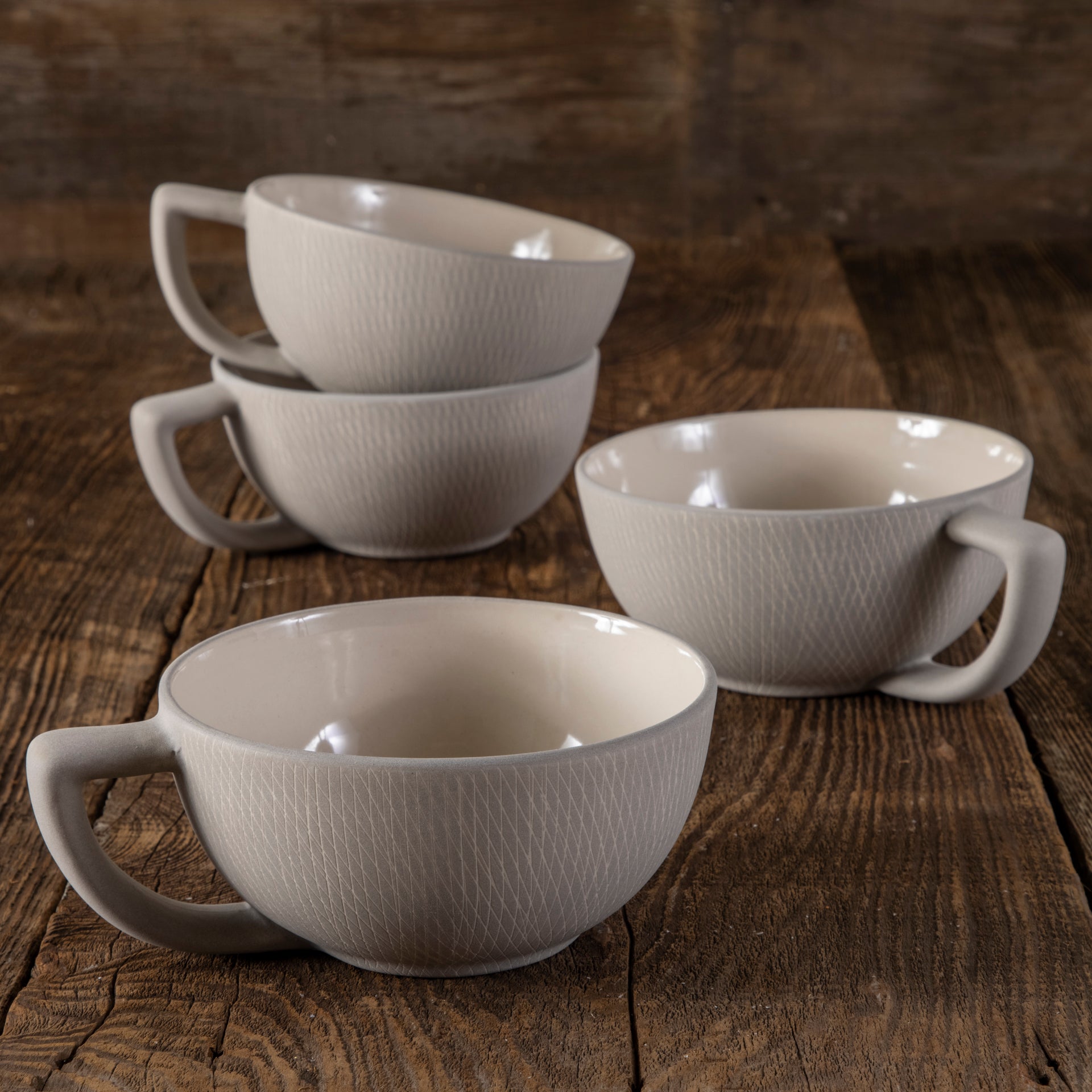 Sterling Crosshatch Latte Mugs, Set of 4