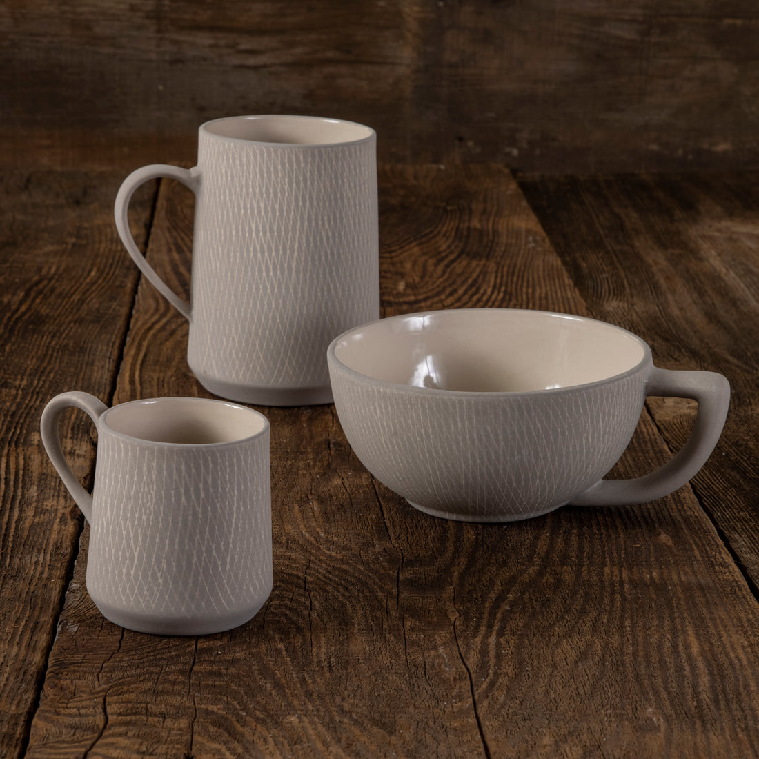 Sterling Crosshatch Mugs, Set of 4