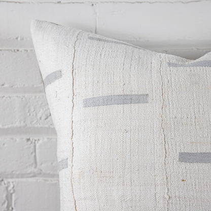 Mud Cloth Square Pillow, White with Grey Dashes