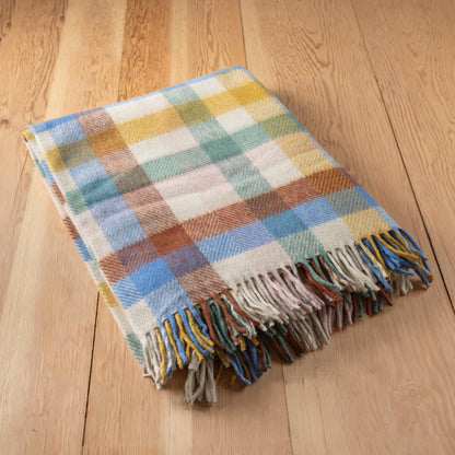 Recycled Wool Blanket in Rainbow Check