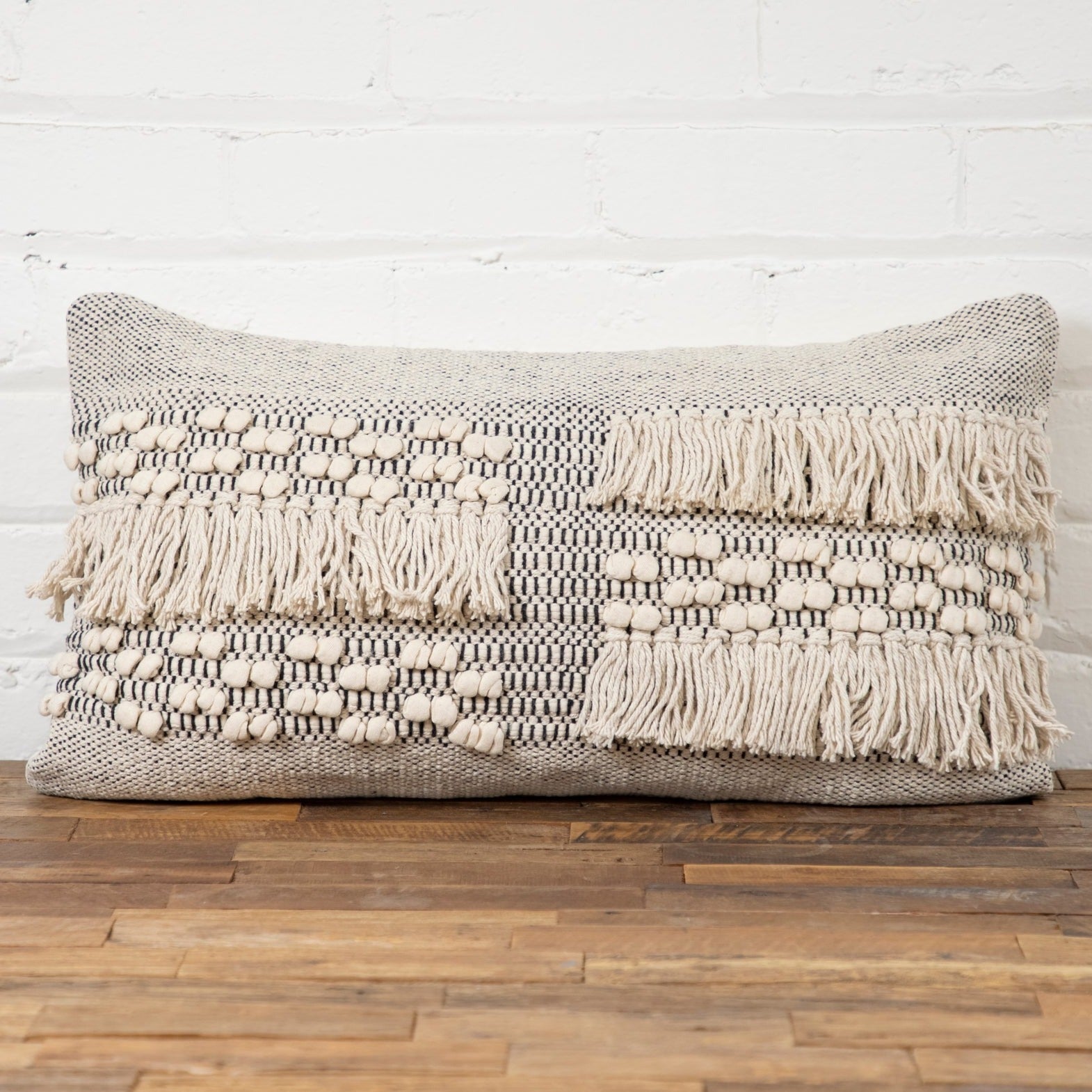 Zahra Lumbar Pillow, Ivory &amp; Grey