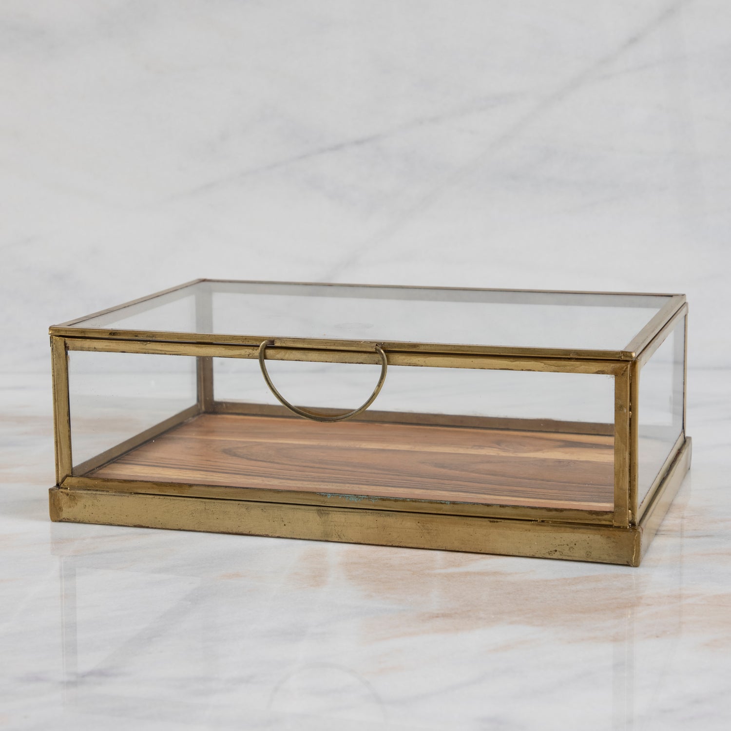 Glass Display Case with Wood Base Small