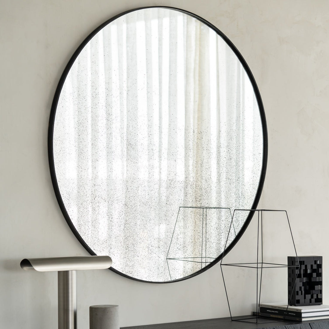 Aged Round Wall Mirror, 47.5&quot;, Clear