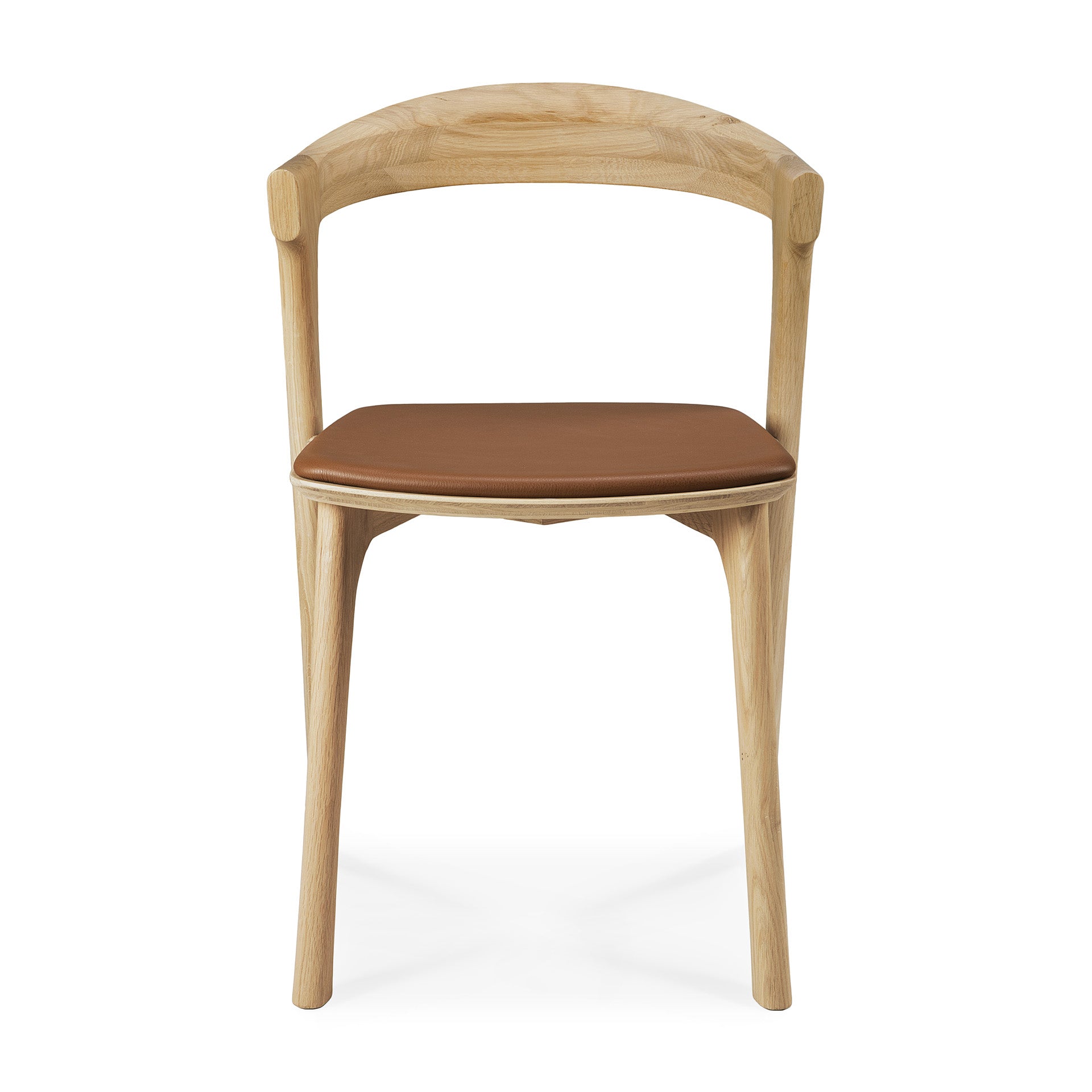 Bok Solid Oak Dining Chair, Varnished with Cognac Leather Cushion