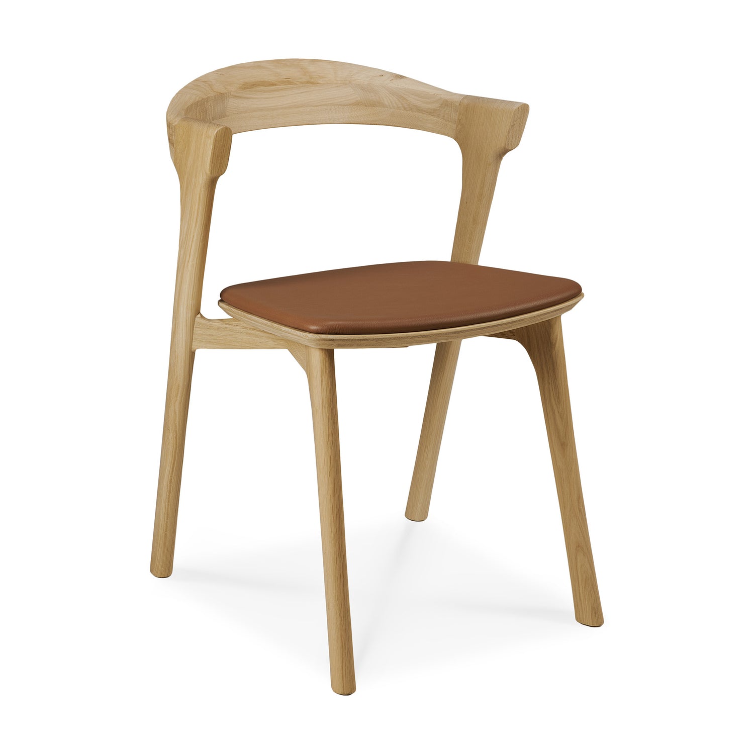 Bok Solid Oak Dining Chair, Varnished with Cognac Leather Cushion