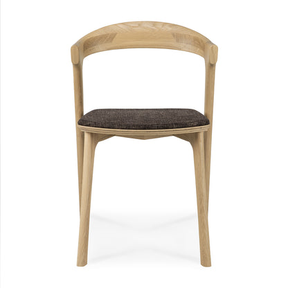 Bok Solid Oak Dining Chair, Varnished with Dark Brown Fabric Cushion