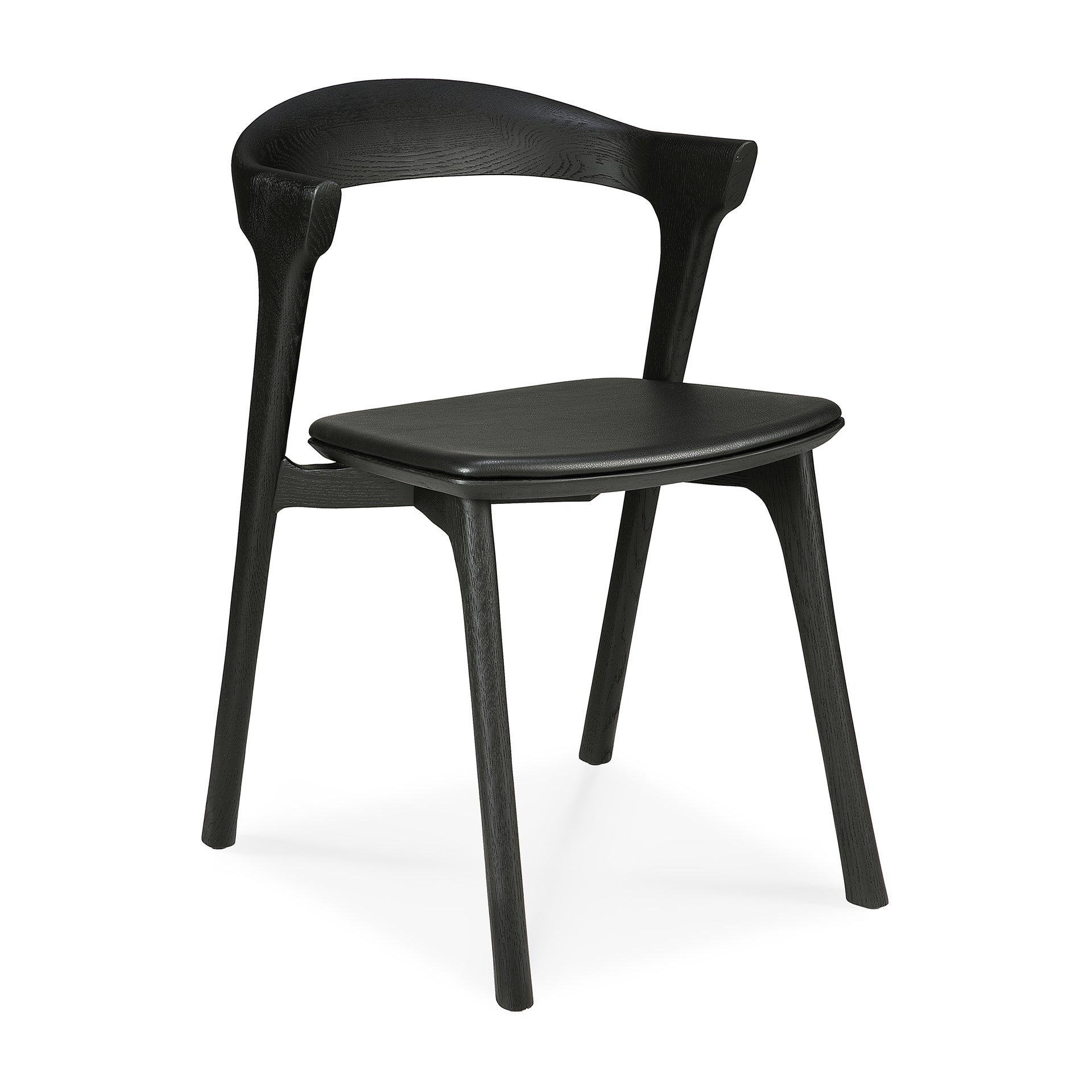 Bok Solid Black Oak Dining Chair with Black Leather Cushion
