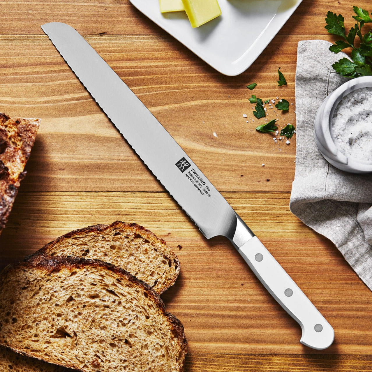 Zwilling Pro Le Blanc, 9&quot; Bread Knife with Serration