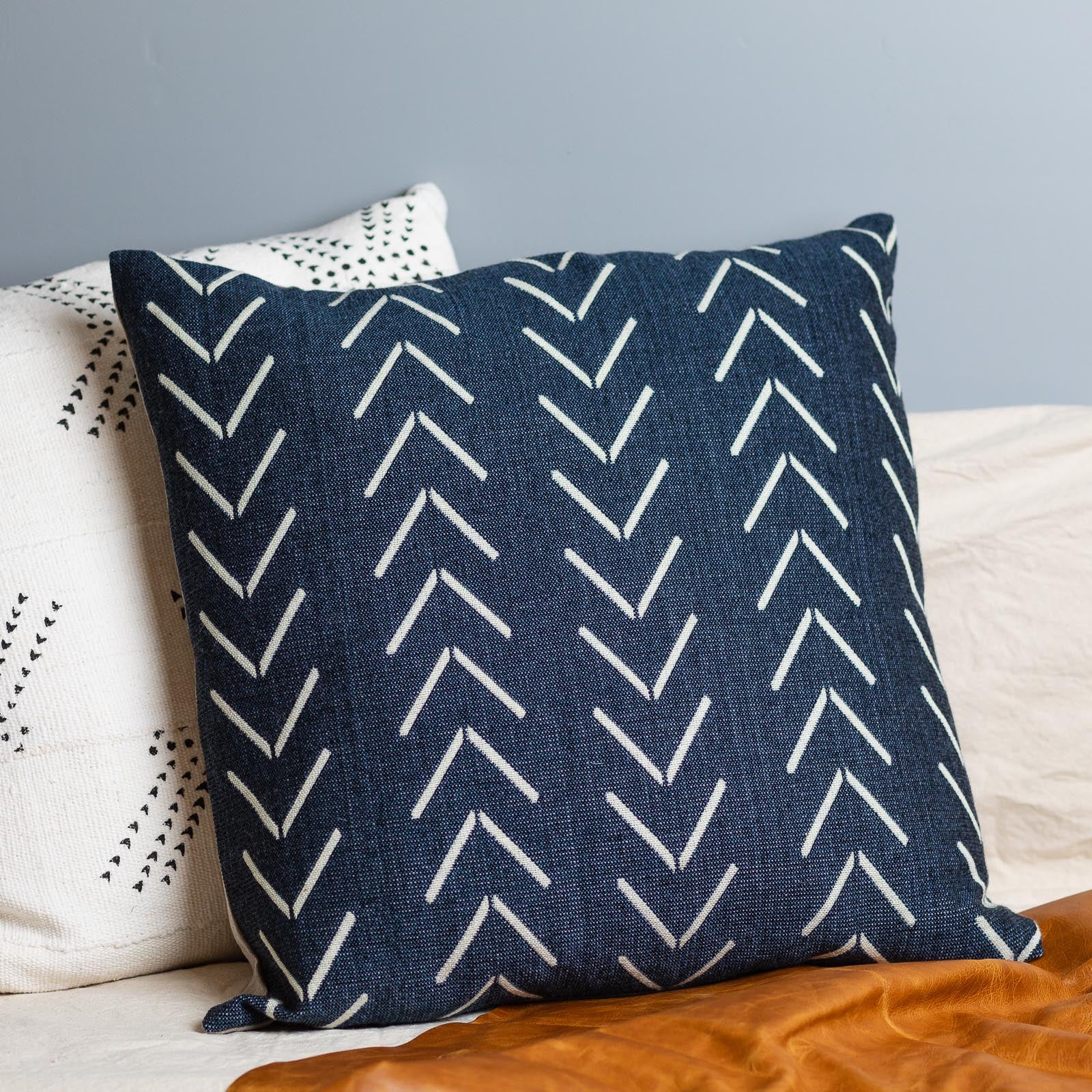 Alpaca Square Pillow, Navy with Chevrons