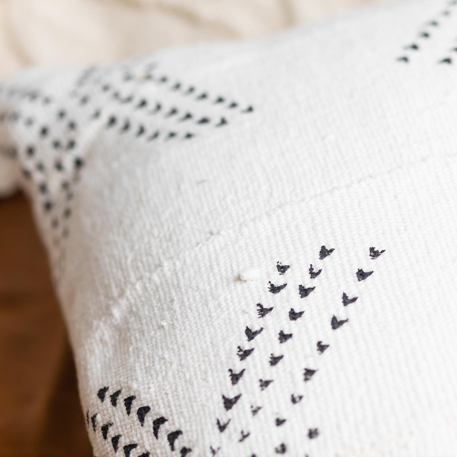 Mud Cloth Square Pillow, White with Tracks