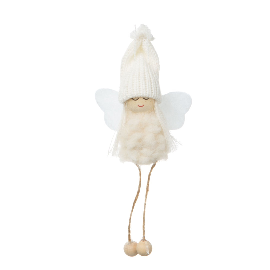 Mini Angel Ornament, Plush With Knit Hat And Felt Wings