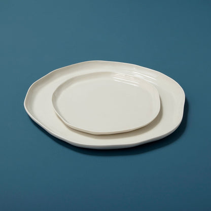 Tam Stoneware Flat Dinner Plate, Pearl, Set of 4