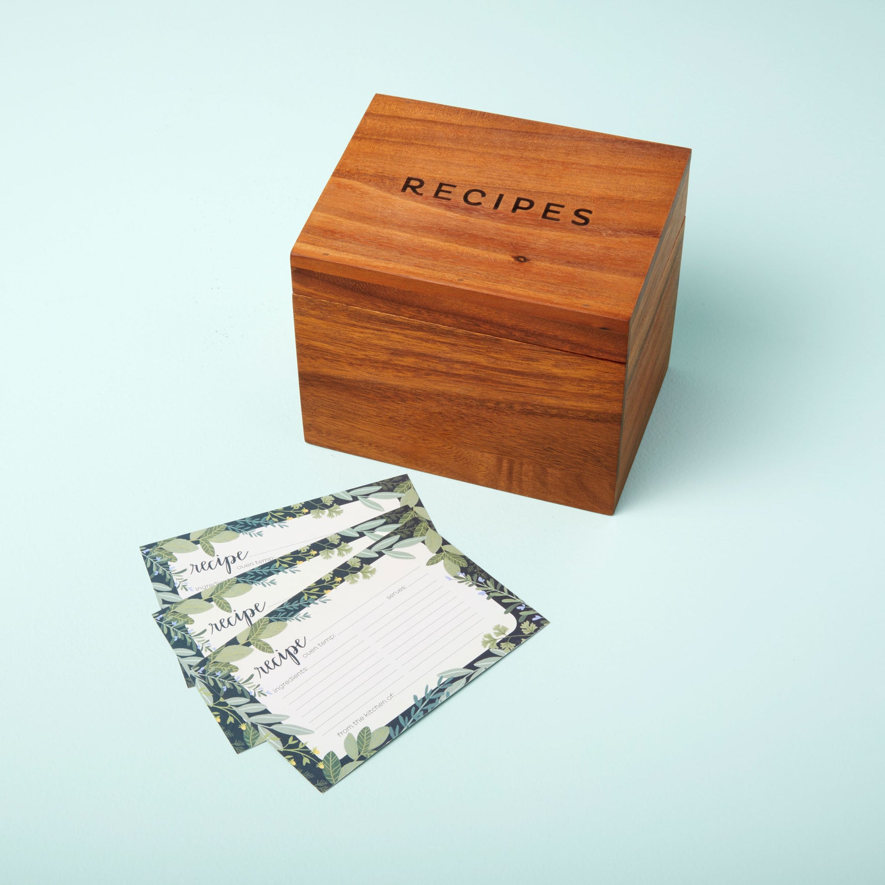 Acacia Wood Recipe Box & Cards Set Be Home