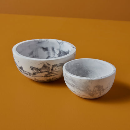 Marbled Cement Nesting Bowls, Set of 2, Black/Gray