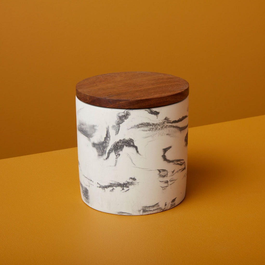 Marbled Cement &amp; Acacia Canister, Black