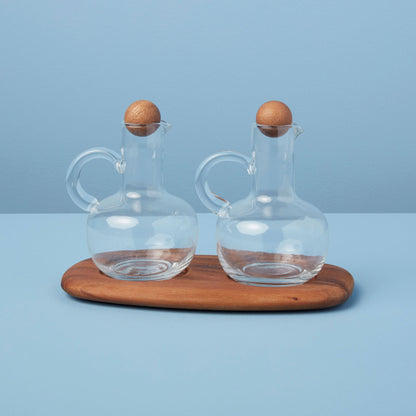 Oil &amp; Vinegar Cruet Set with Acacia Tray
