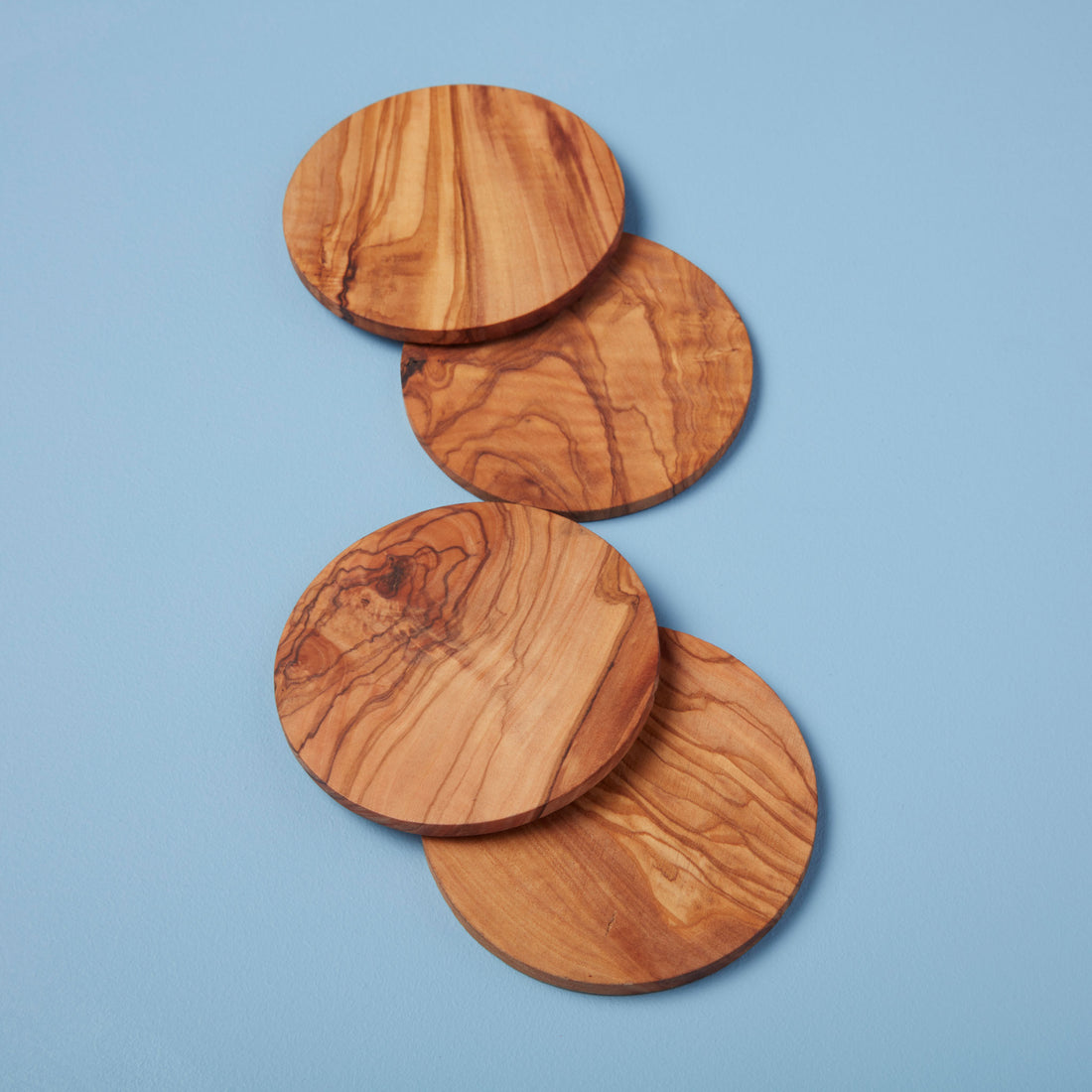 Olive Wood Round Coasters, Set of 4