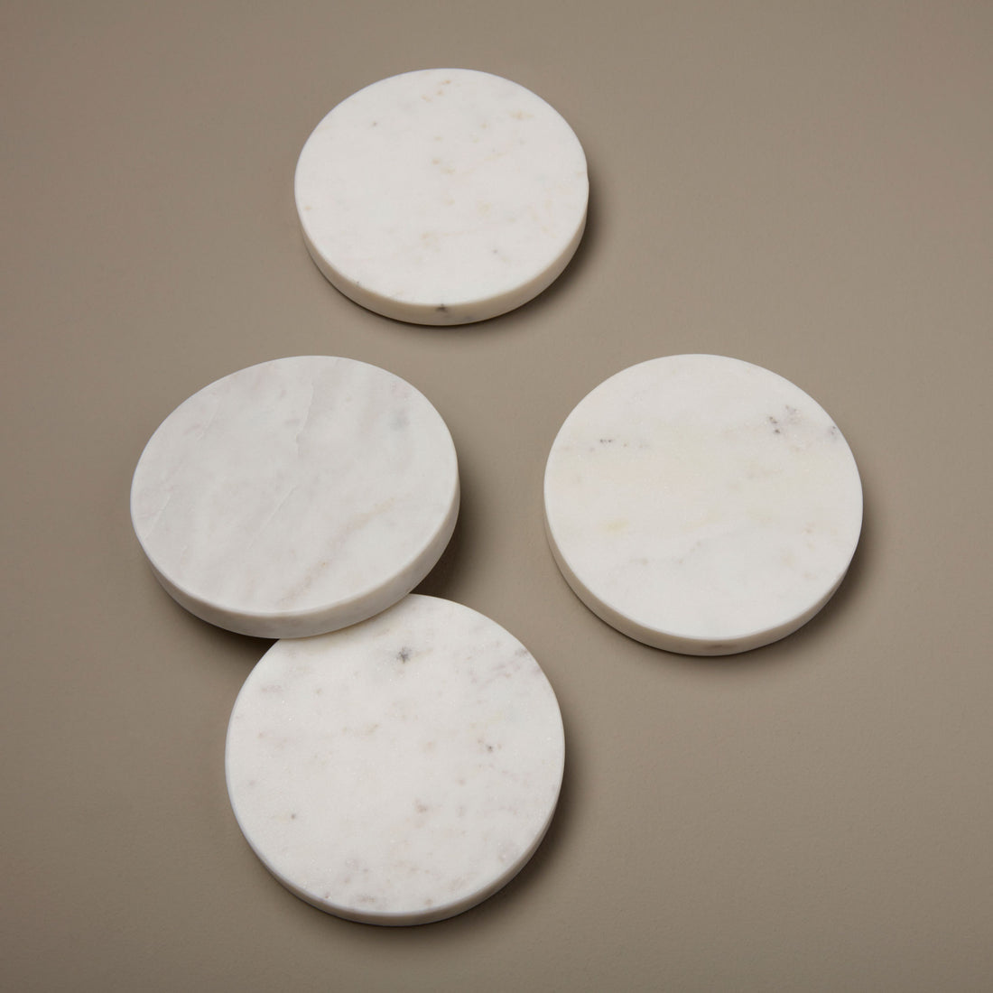 White Marble Round Coasters, Set of 4