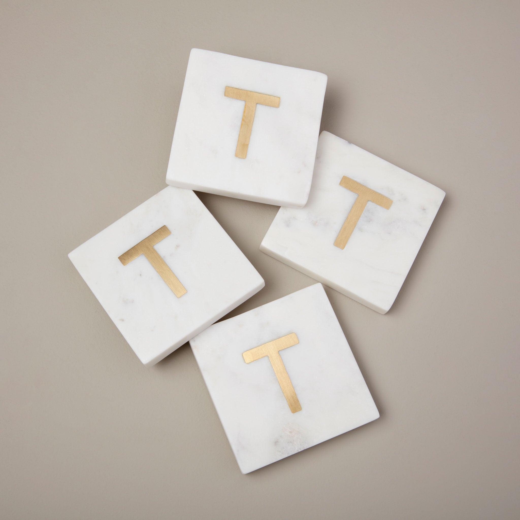 Verona Marble Monogram Coasters Set of 4 - Letter T
