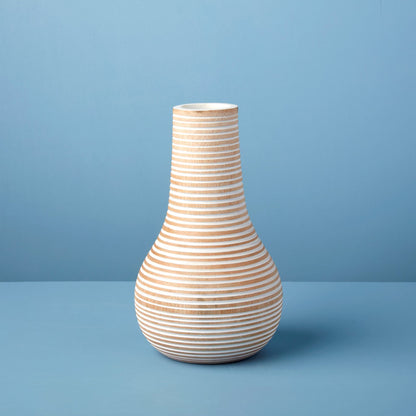 White Striped Kiln Mango Wood Bulb Vase