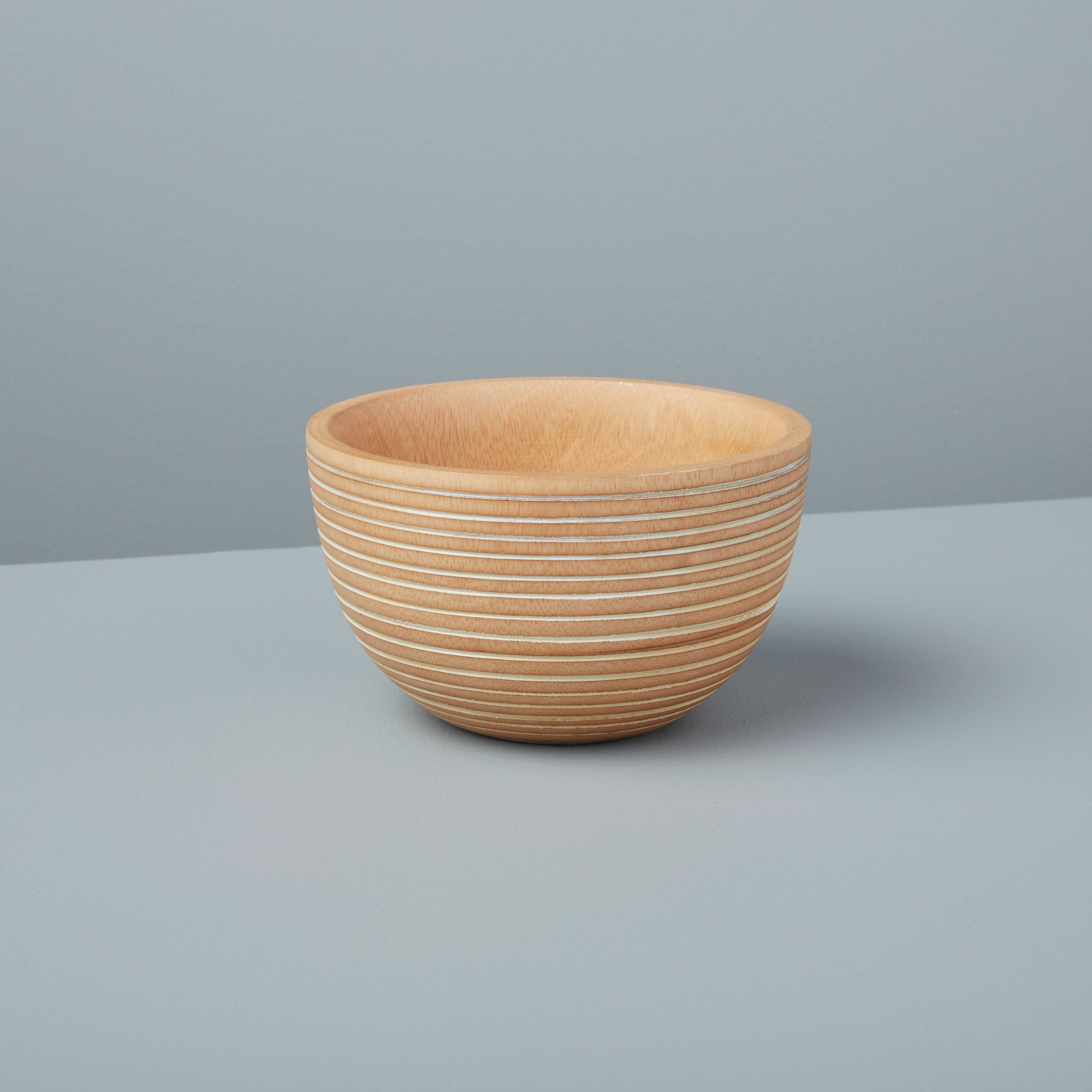 White Striped Kiln Mango Wood Bowl Small