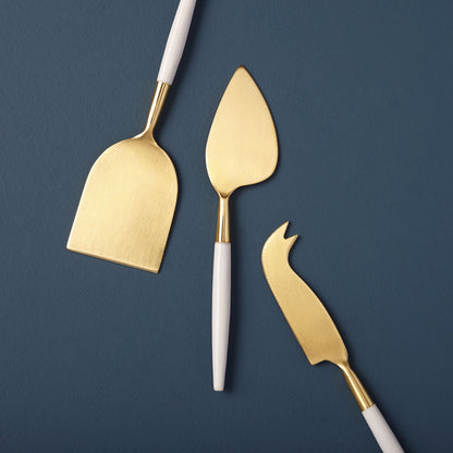 White &amp; Gold Cheese Knife Set of 3