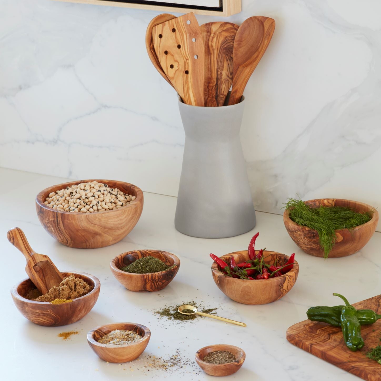 Olive Wood Kitchen Utensils, Set of 3