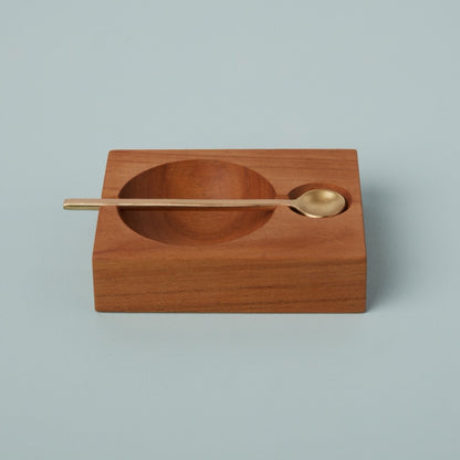 Teak Plank Spice Cellar with Gold Spoon