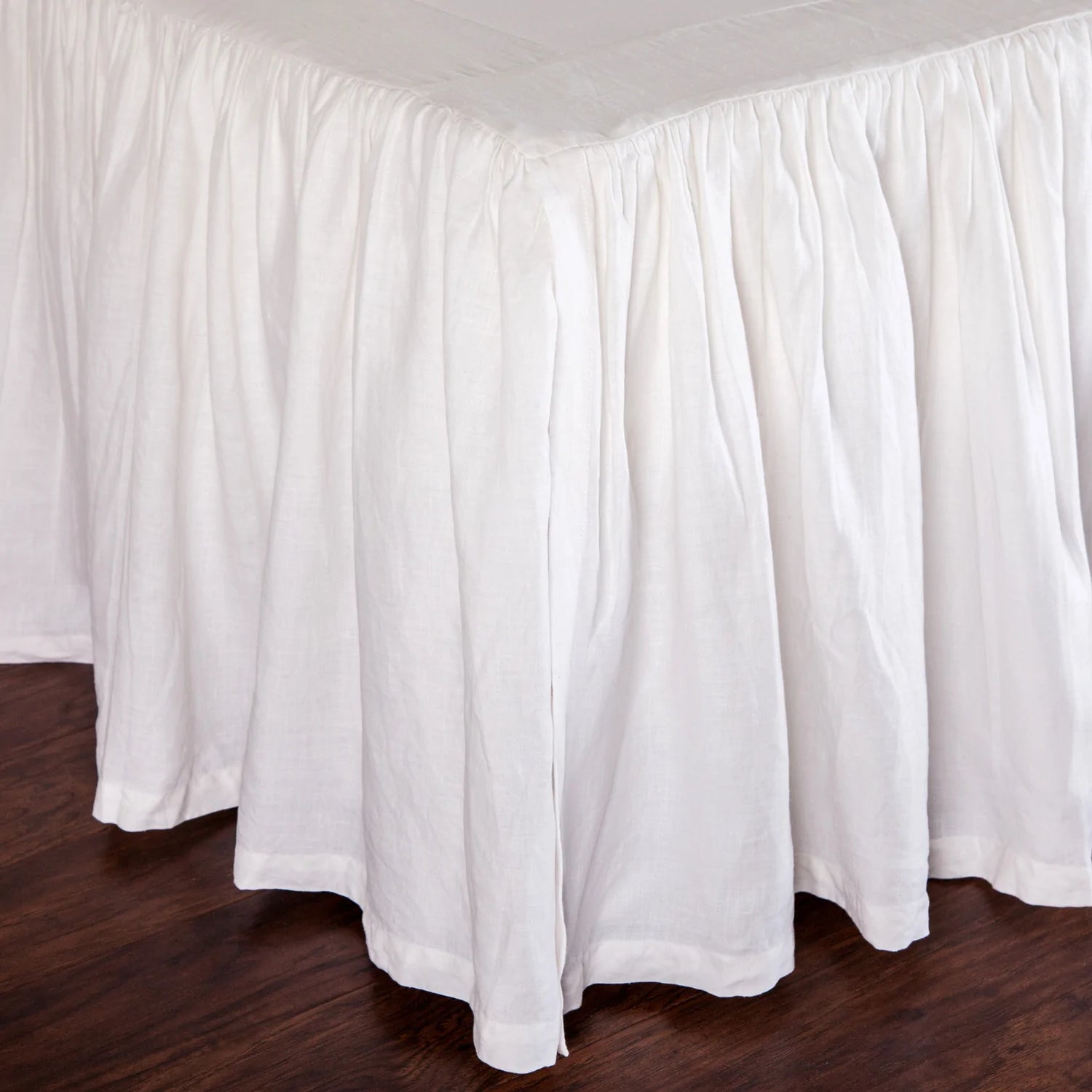 Gathered Linen King Bedskirt, White