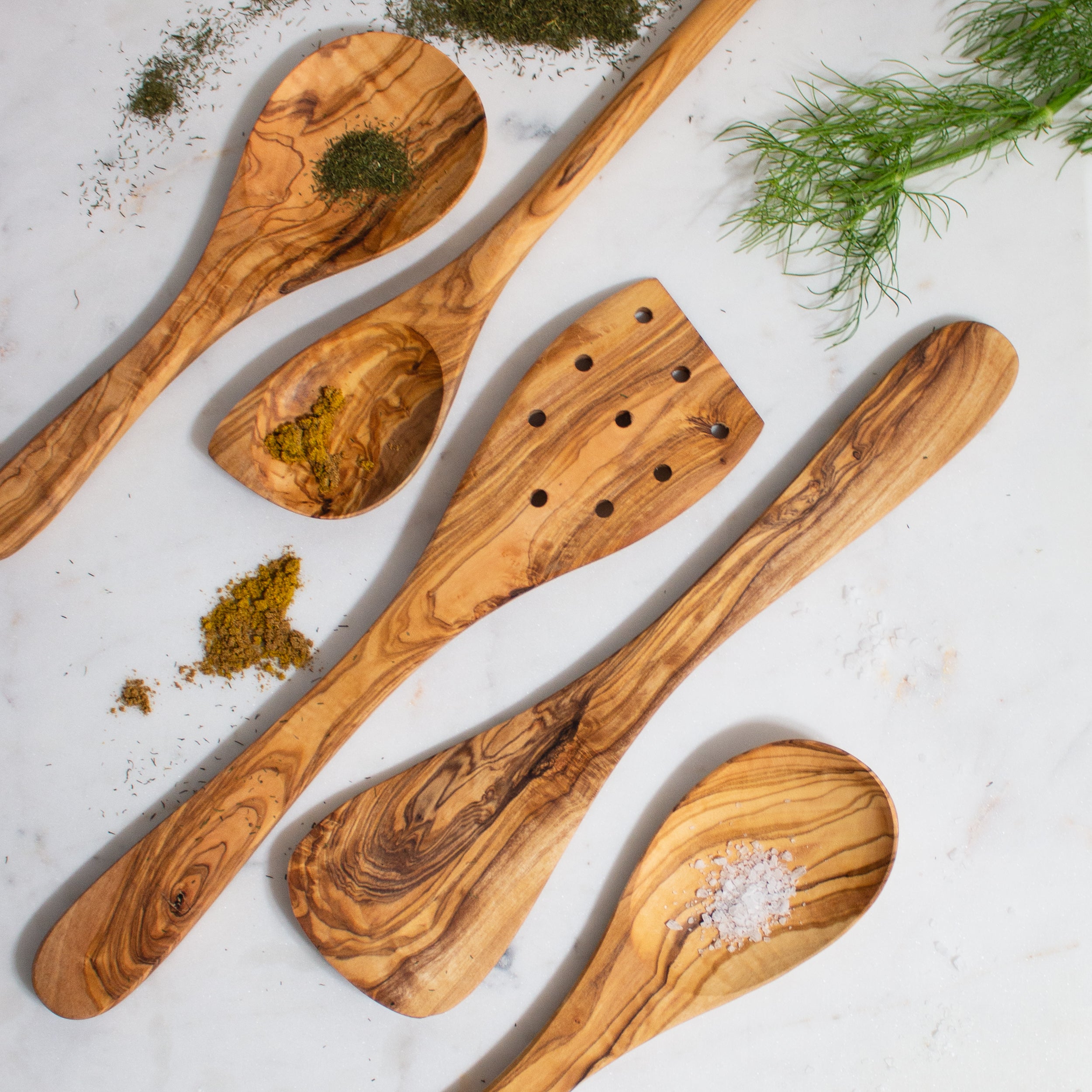 Olive Tree 4 Piece Handmade Wooden Kitchen Set, Wooden Spoon, Fork