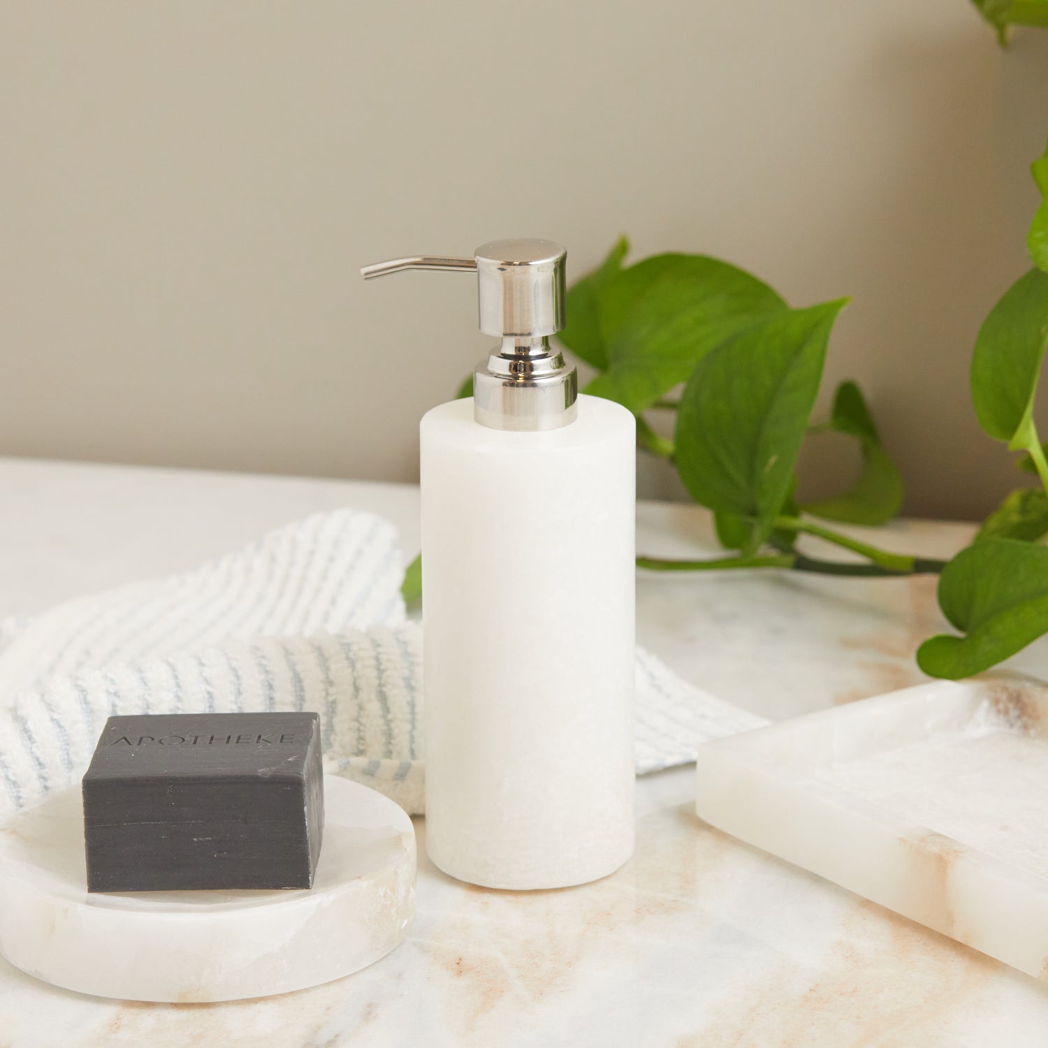 Alabaster Tray  Soap Dispenser And Brush Tray - The Polished Jar