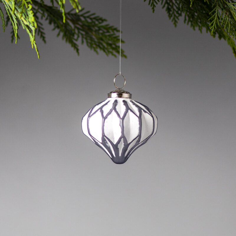 White &amp; Grey Glass Ornament, Faceted Drop